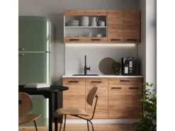 Vicco R-Line Singleküche Goldkraft Eiche/Weiß 140 cm AP Anthrazit ohne E-Geräte