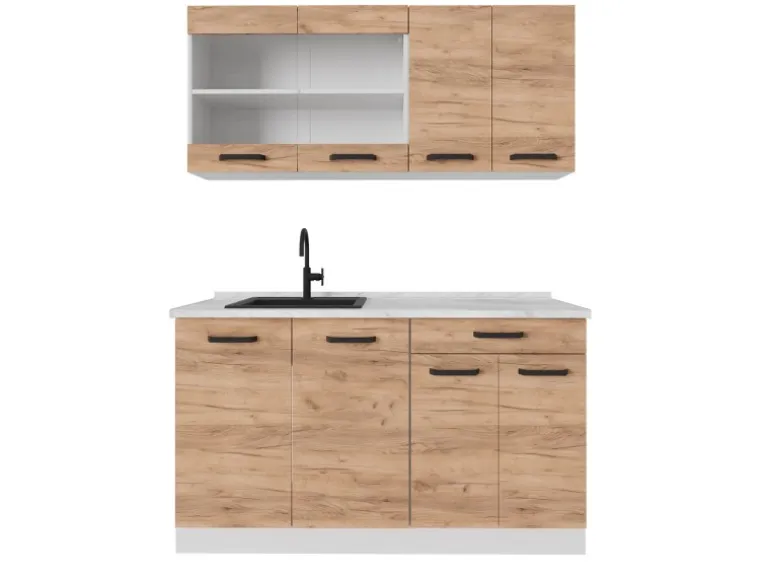 Vicco R-Line Singleküche Goldkraft Eiche/Weiß 140 cm ohne Arbeitsplatte ohne E-Geräte