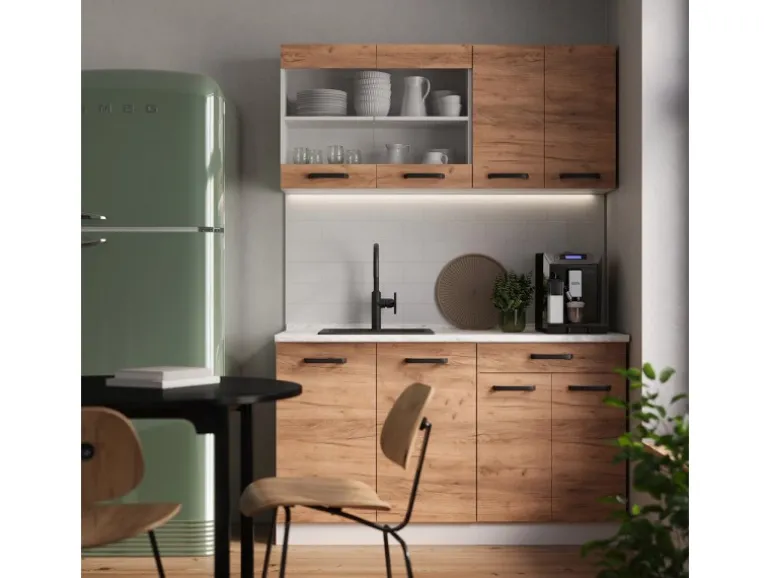 Vicco R-Line Singleküche Goldkraft Eiche/Weiß 140 cm ohne Arbeitsplatte ohne E-Geräte