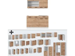 Vicco R-Line Singleküche Goldkraft Eiche/Weiß 140 cm ohne Arbeitsplatte ohne E-Geräte
