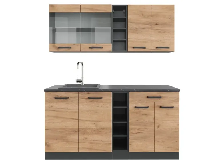 Vicco R-Line Singleküche Goldkraft Eiche/Anthrazit 160 cm ohne Arbeitsplatte ohne E-Geräte