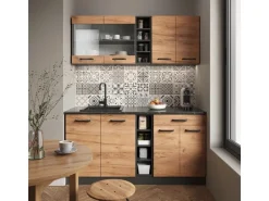 Vicco R-Line Singleküche Goldkraft Eiche/Anthrazit 160 cm ohne Arbeitsplatte ohne E-Geräte