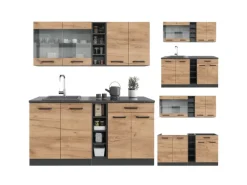 Vicco R-Line Singleküche Goldkraft Eiche/Anthrazit 160 cm ohne Arbeitsplatte ohne E-Geräte