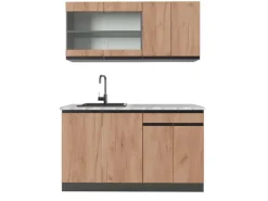 Vicco R-Line SingleKüche Goldkraft Eiche/Anthrazit 140 cm AP Marmor Opt 2 ohne E-Geräte