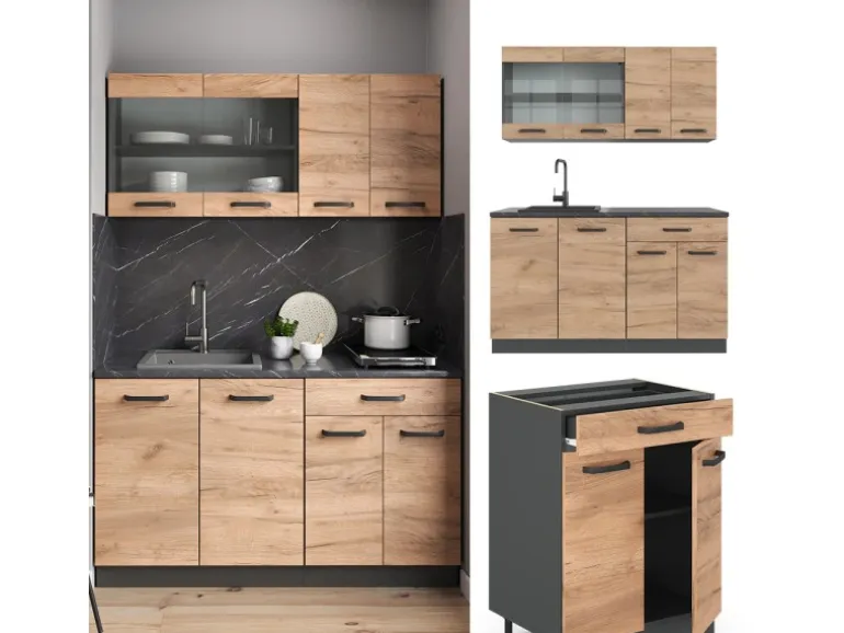 Vicco R-Line SingleKüche Goldkraft Eiche/Anthrazit 140 cm AP Eiche Opt 2 ohne E-Geräte