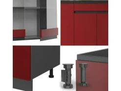 Vicco R-Line Singleküche Rot/Anthrazit 140 cm AP Marmor ohne E-Geräte