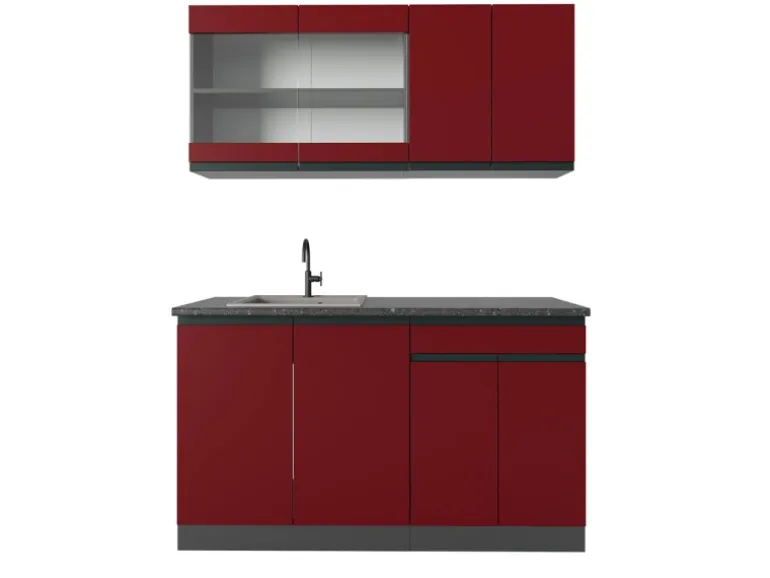 Vicco R-Line Singleküche Rot/Anthrazit 140 cm J-Shape ohne E-Geräte