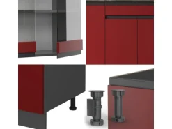 Vicco R-Line Singleküche Rot/Anthrazit 140 cm J-Shape ohne E-Geräte