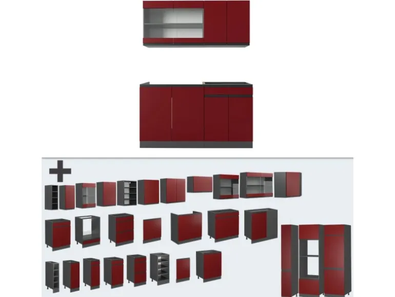Vicco R-Line Singleküche Rot/Anthrazit 140 cm J-Shape ohne E-Geräte