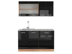 Vicco R-Line Singleküche Schwarz Hochglanz/Goldkraft Eiche 140 cm AP Marmor ohne E-Geräte