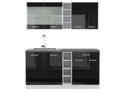 Vicco R-Line Singleküche Schwarz Hochglanz/Weiß 160 cm AP Anthrazit ohne E-Geräte