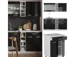 Vicco R-Line Singleküche Schwarz Hochglanz/Weiß 160 cm AP Anthrazit ohne E-Geräte