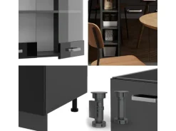 Vicco R-Line Singleküche Schwarz Hochglanz/Anthrazit 160 cm AP Eiche ohne E-Geräte