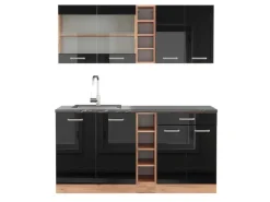 Vicco R-Line Singleküche Schwarz Hochglanz/Goldkraft Eiche 160 cm AP Anthrazit ohne E-Geräte