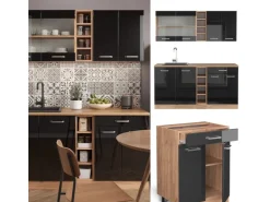 Vicco R-Line Singleküche Schwarz Hochglanz/Goldkraft Eiche 160 cm AP Anthrazit ohne E-Geräte