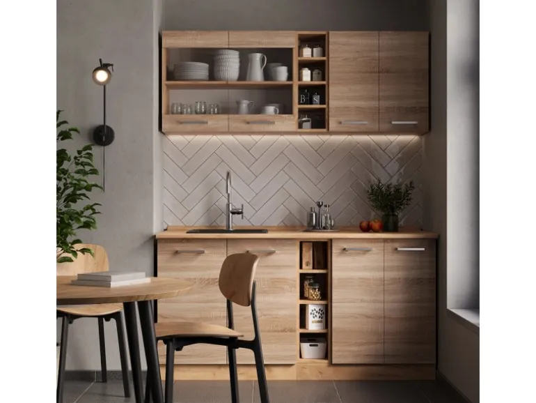 Vicco R-Line Singleküche Sonoma/Goldkraft Eiche 160 cm ohne Arbeitsplatte ohne E-Geräte
