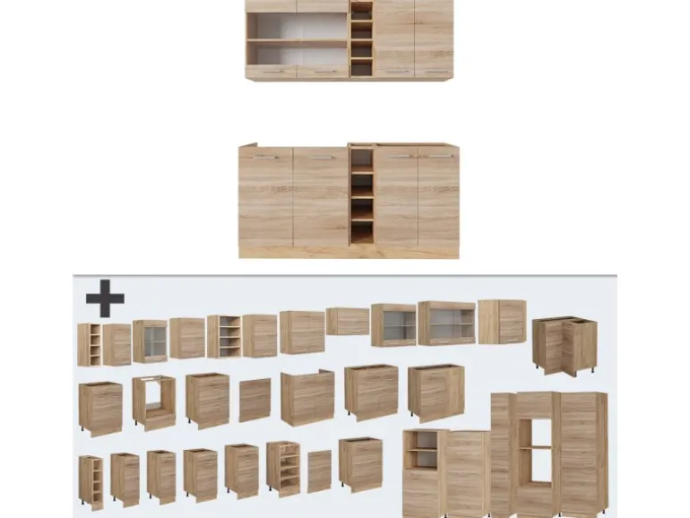 Vicco R-Line Singleküche Sonoma/Goldkraft Eiche 160 cm ohne Arbeitsplatte ohne E-Geräte