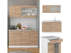 Vicco R-Line Singleküche Sonoma 140 cm AP Marmor ohne E-Geräte