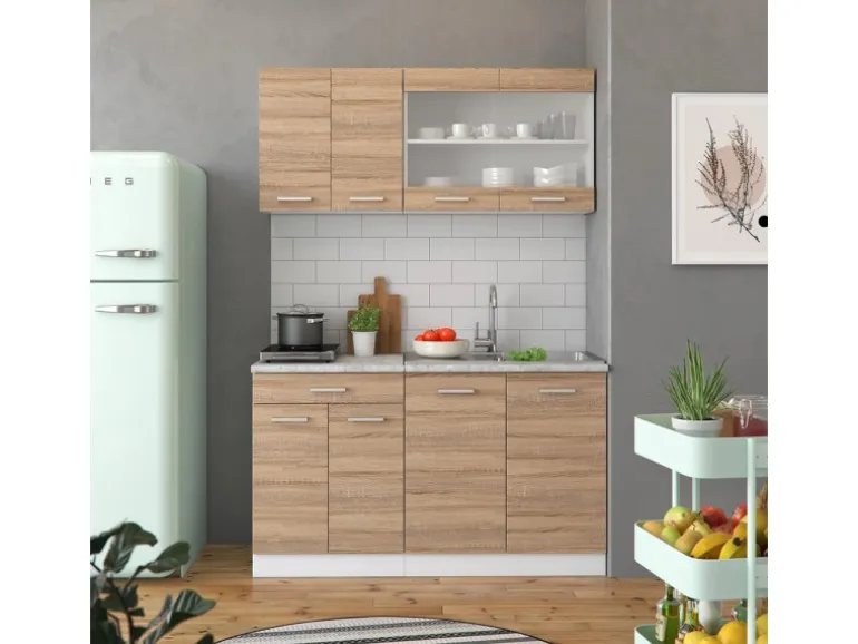 Vicco R-Line Singleküche Sonoma 140 cm AP Marmor ohne E-Geräte