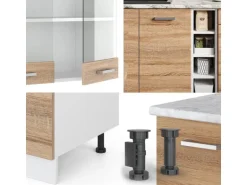 Vicco R-Line Singleküche Sonoma/Weiß 160 cm ohne Arbeitsplatte ohne E-Geräte