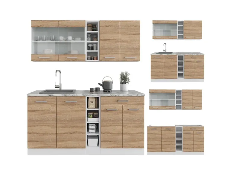 Vicco R-Line Singleküche Sonoma/Weiß 160 cm ohne Arbeitsplatte ohne E-Geräte
