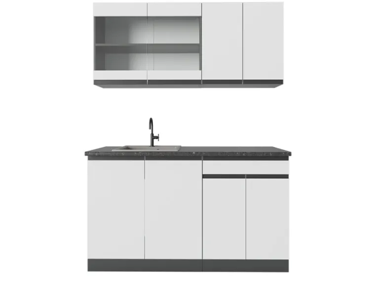 Vicco R-Line Singleküche Weiß/Anthrazit 140 cm J-Shape ohne E-Geräte