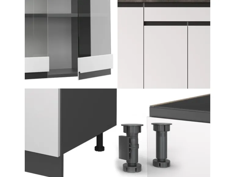Vicco R-Line Singleküche Weiß/Anthrazit 140 cm J-Shape ohne E-Geräte