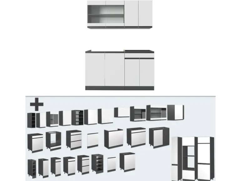Vicco R-Line Singleküche Weiß/Anthrazit 140 cm J-Shape ohne E-Geräte