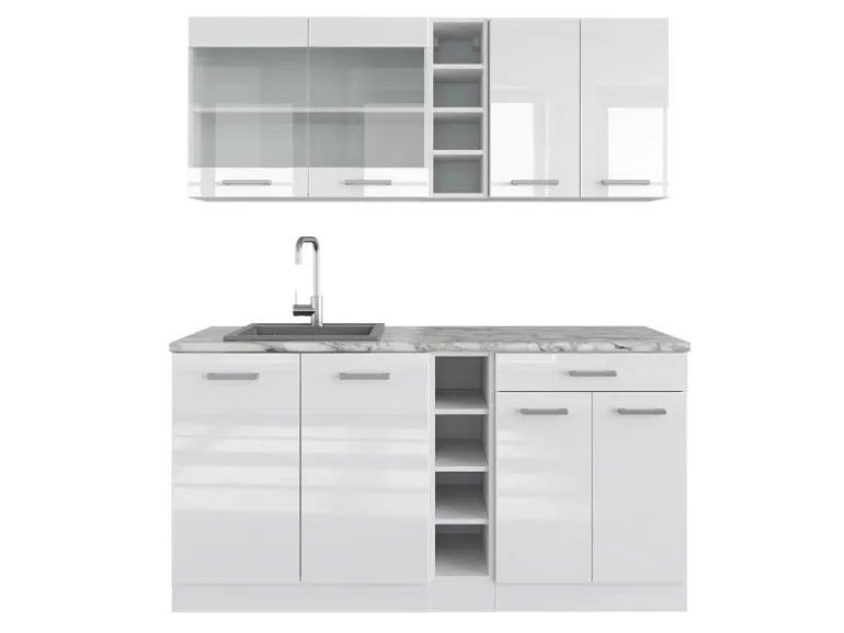 Vicco R-Line Singleküche Weiß Hochglanz/Weiß 160 cm ohne Arbeitsplatte ohne E-Geräte