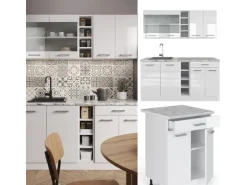 Vicco R-Line Singleküche Weiß Hochglanz/Weiß 160 cm ohne Arbeitsplatte ohne E-Geräte