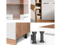 Vicco R-Line Singleküche Weiß Hochglanz/Goldkraft Eiche 160 cm ohne Arbeitsplatte ohne E-Geräte