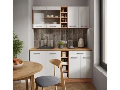 Vicco R-Line Singleküche Weiß Hochglanz/Goldkraft Eiche 160 cm AP Anthrazit ohne E-Geräte