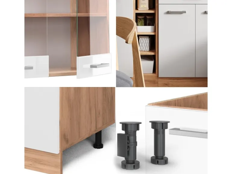 Vicco R-Line Singleküche Weiß Hochglanz/Goldkraft Eiche 160 cm AP Anthrazit ohne E-Geräte