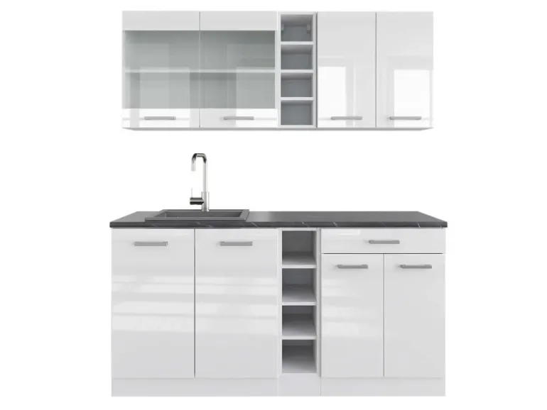 Vicco R-Line Singleküche Weiß Hochglanz/Weiß 160 cm AP Anthrazit ohne E-Geräte