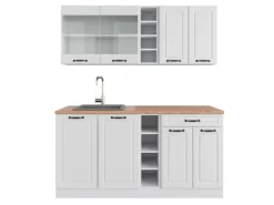 Vicco R-Line Singleküche Weiß Landhaus/Weiß 160 cm AP Eiche ohne E-Geräte