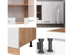 Vicco R-Line Singleküche Weiß Hochglanz/Goldkraft Eiche 140 cm AP Marmor ohne E-Geräte