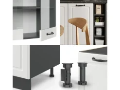 Vicco R-Line Singleküche Weiß Landhaus/Anthrazit 160 cm ohne Arbeitsplatte ohne E-Geräte