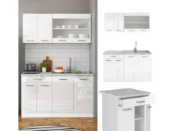Vicco R-Line Singleküche Weiß Hochglanz/Weiß 140 cm AP Anthrazit ohne E-Geräte