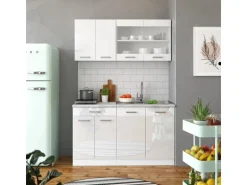 Vicco R-Line Singleküche Weiß Hochglanz/Weiß 140 cm AP Anthrazit ohne E-Geräte