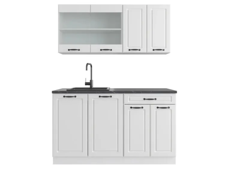 Vicco R-Line Singleküche Weiß Landhaus/Weiß 140 cm ohne Arbeitsplatte ohne E-Geräte