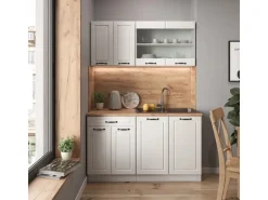 Vicco R-Line Singleküche Weiß Landhaus/Weiß 140 cm ohne Arbeitsplatte ohne E-Geräte