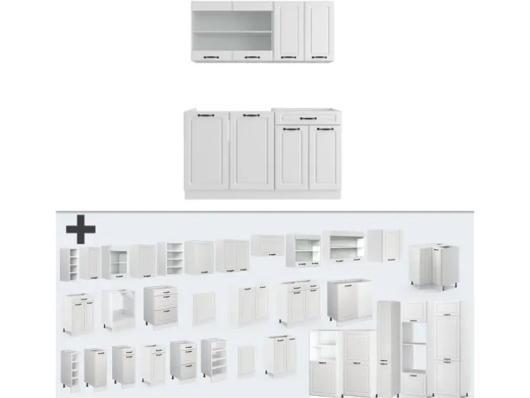 Vicco R-Line Singleküche Weiß Landhaus/Weiß 140 cm ohne Arbeitsplatte ohne E-Geräte