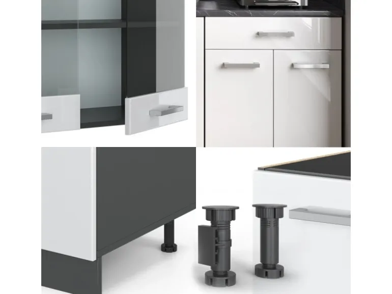 Vicco R-Line Singleküche Weiß Hochglanz/Anthrazit 140 cm AP Eiche ohne E-Geräte