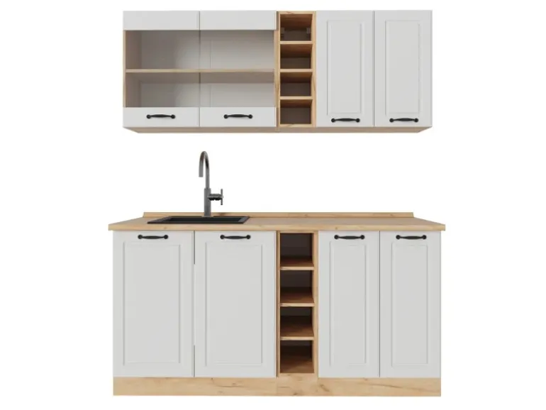Vicco R-Line Singleküche Weiß Landhaus/Goldkraft Eiche 160 cm ohne Arbeitsplatte ohne E-Geräte