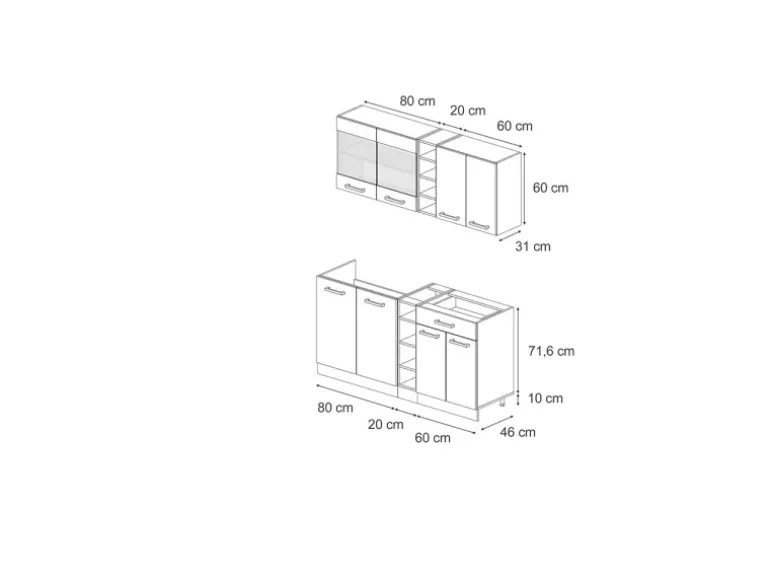 Vicco R-Line Singleküche Weiß Landhaus/Goldkraft Eiche 160 cm ohne Arbeitsplatte ohne E-Geräte