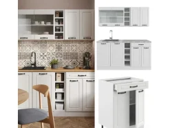 Vicco R-Line Singleküche Weiß Landhaus/Weiß 160 cm ohne Arbeitsplatte ohne E-Geräte
