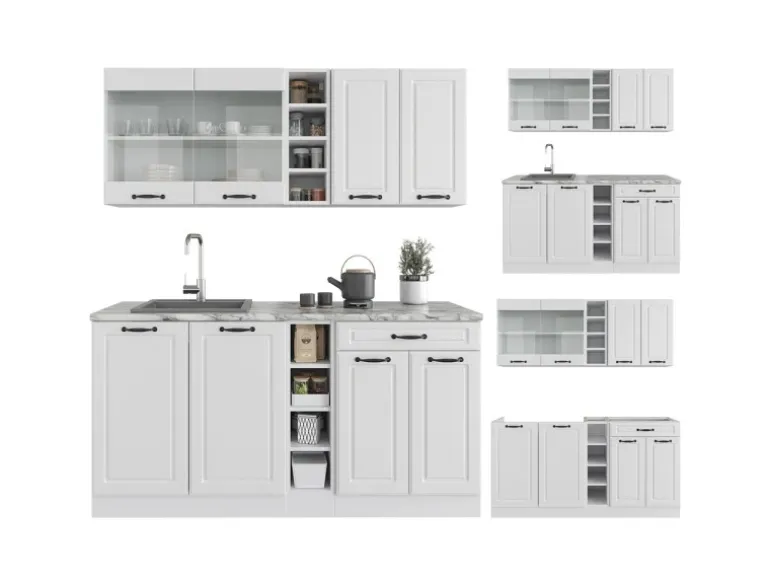 Vicco R-Line Singleküche Weiß Landhaus/Weiß 160 cm ohne Arbeitsplatte ohne E-Geräte