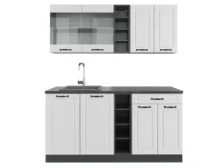 Vicco R-Line Singleküche Weiß Landhaus/Anthrazit 160 cm AP Anthrazit ohne E-Geräte