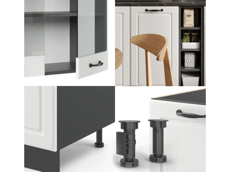 Vicco R-Line Singleküche Weiß Landhaus/Anthrazit 160 cm AP Anthrazit ohne E-Geräte