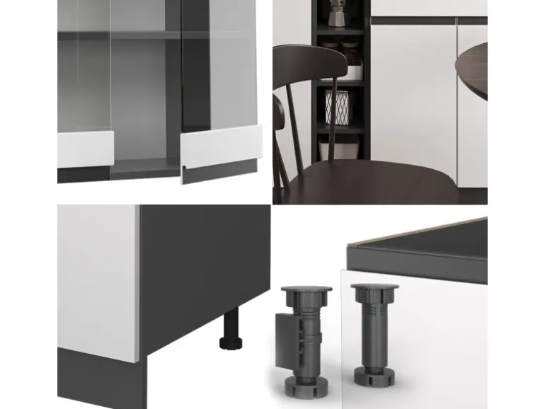 Vicco R-Line Singleküche Weiß/Anthrazit 160 cm AP Marmor ohne E-Geräte
